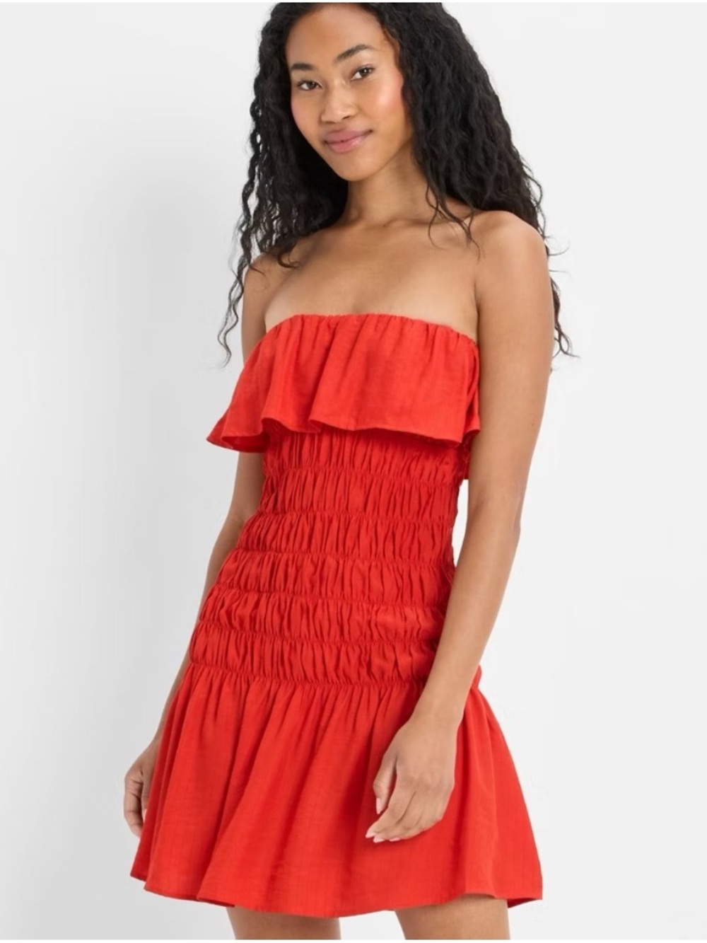 Future Collective Drop Waist Smocked Mini Ruffle A Line Sun Dress Red NWT